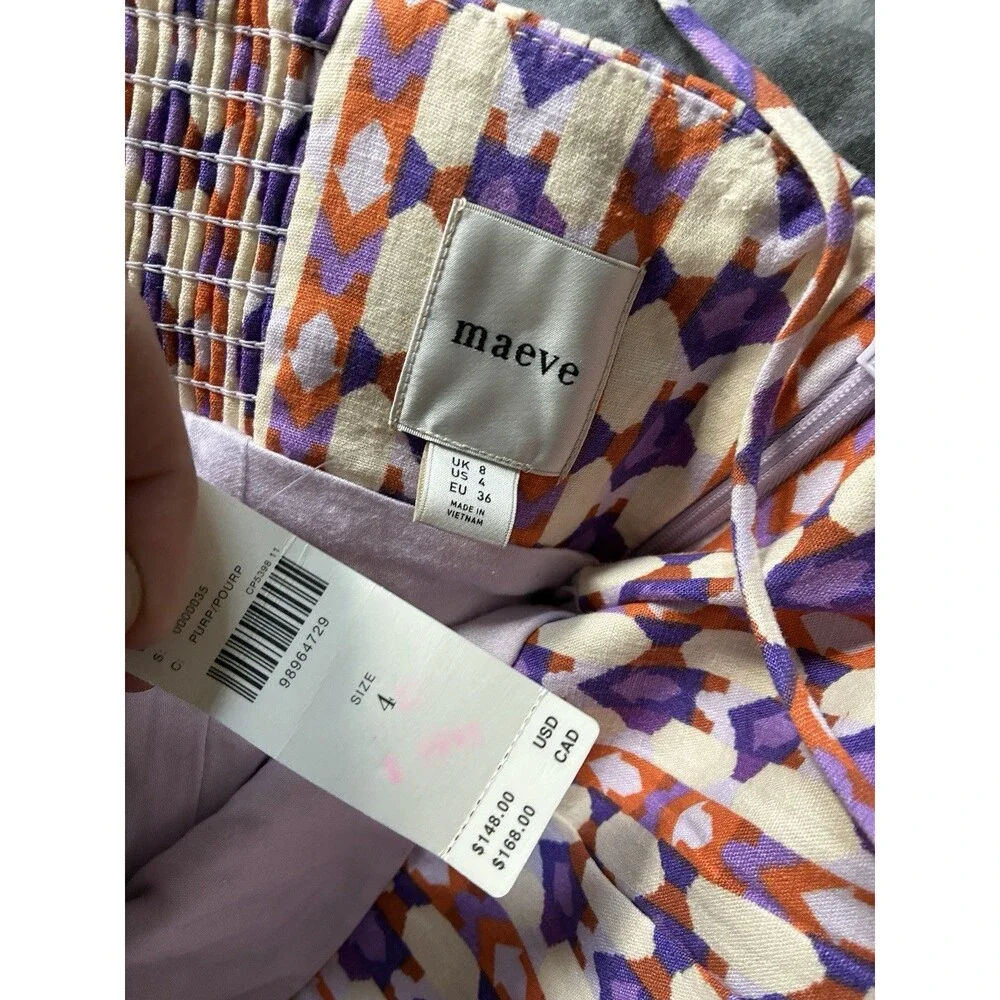 NWT Anthropologie Maeve The Ophelia Sleeveless Linen Mini Dress 4 Purple Orange - Picture 6 of 8